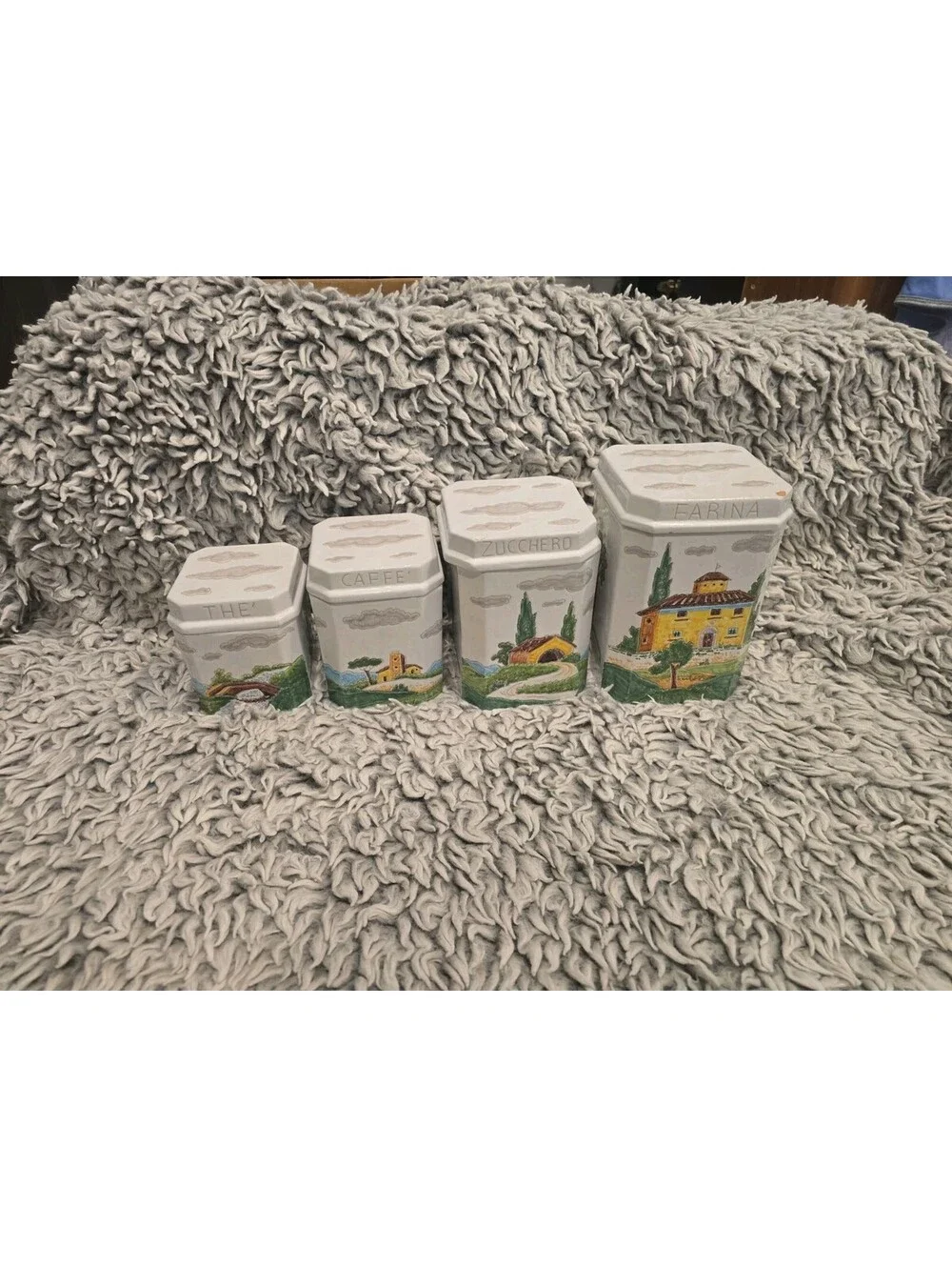 Italian Pottery Canister Set of 4 Hand Painted Tuscan
